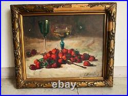 Marius Mangier (1867-1952) peintre lyonnais huile sur toile nature morte fraises