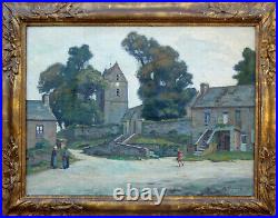Maurice Pigeon 1883-1944 -grand & Bel Impressionniste-village Animé En Normandie