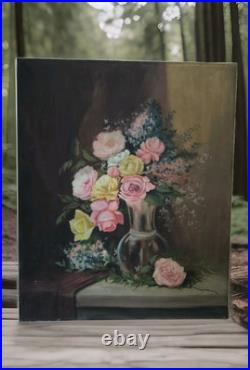 Nature morte huile sur toile Bouquet de roses et autres fleurs grand format Nature morte huile sur toile Bouquet de roses et autres fleurs grand format