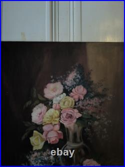 Nature morte huile sur toile Bouquet de roses et autres fleurs grand format Nature morte huile sur toile Bouquet de roses et autres fleurs grand format