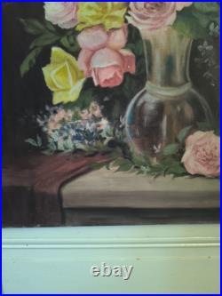Nature morte huile sur toile Bouquet de roses et autres fleurs grand format Nature morte huile sur toile Bouquet de roses et autres fleurs grand format