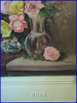 Nature morte huile sur toile Bouquet de roses et autres fleurs grand format Nature morte huile sur toile Bouquet de roses et autres fleurs grand format