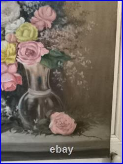Nature morte huile sur toile Bouquet de roses et autres fleurs grand format Nature morte huile sur toile Bouquet de roses et autres fleurs grand format