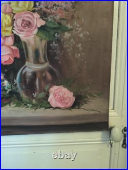 Nature morte huile sur toile Bouquet de roses et autres fleurs grand format Nature morte huile sur toile Bouquet de roses et autres fleurs grand format