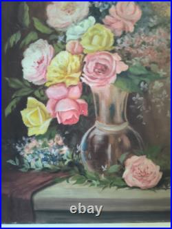 Nature morte huile sur toile Bouquet de roses et autres fleurs grand format Nature morte huile sur toile Bouquet de roses et autres fleurs grand format