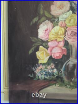 Nature morte huile sur toile Bouquet de roses et autres fleurs grand format Nature morte huile sur toile Bouquet de roses et autres fleurs grand format