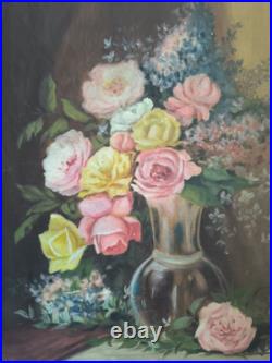 Nature morte huile sur toile Bouquet de roses et autres fleurs grand format Nature morte huile sur toile Bouquet de roses et autres fleurs grand format