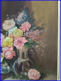 Nature morte huile sur toile Bouquet de roses et autres fleurs grand format Nature morte huile sur toile Bouquet de roses et autres fleurs grand format