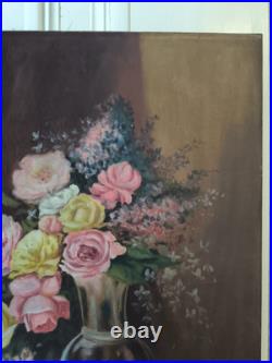 Nature morte huile sur toile Bouquet de roses et autres fleurs grand format Nature morte huile sur toile Bouquet de roses et autres fleurs grand format