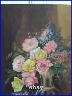 Nature morte huile sur toile Bouquet de roses et autres fleurs grand format Nature morte huile sur toile Bouquet de roses et autres fleurs grand format