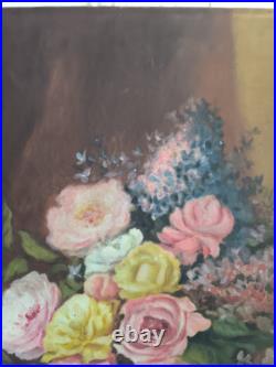 Nature morte huile sur toile Bouquet de roses et autres fleurs grand format Nature morte huile sur toile Bouquet de roses et autres fleurs grand format