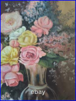Nature morte huile sur toile Bouquet de roses et autres fleurs grand format Nature morte huile sur toile Bouquet de roses et autres fleurs grand format