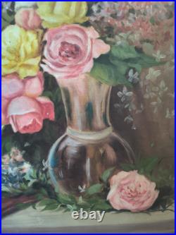 Nature morte huile sur toile Bouquet de roses et autres fleurs grand format Nature morte huile sur toile Bouquet de roses et autres fleurs grand format