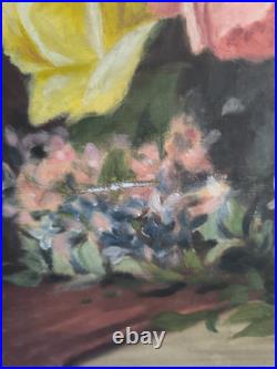 Nature morte huile sur toile Bouquet de roses et autres fleurs grand format Nature morte huile sur toile Bouquet de roses et autres fleurs grand format