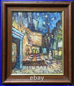 Night Cafe Cityscape Oil Painting on Canvas, Framed, Signed