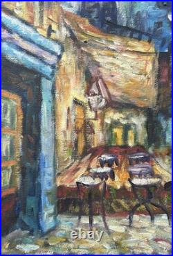 Night Cafe Cityscape Oil Painting on Canvas, Framed, Signed