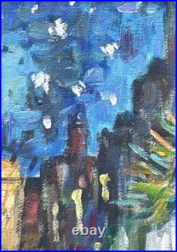 Night Cafe Cityscape Oil Painting on Canvas, Framed, Signed