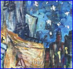 Night Cafe Cityscape Oil Painting on Canvas, Framed, Signed