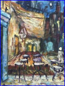 Night Cafe Cityscape Oil Painting on Canvas, Framed, Signed
