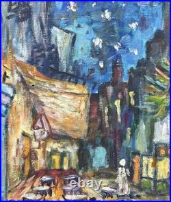 Night Cafe Cityscape Oil Painting on Canvas, Framed, Signed