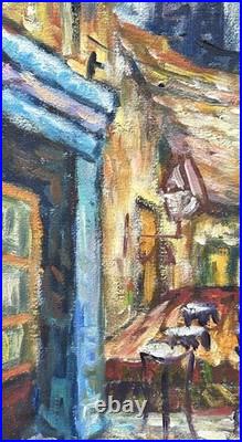 Night Cafe Cityscape Oil Painting on Canvas, Framed, Signed