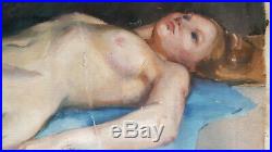 Nu Huile Toile 66x90 Etude Femme Nue Ecole Anglaise Americaine XIX XX Peinture