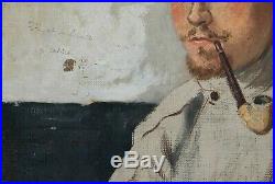 Oil Painting Military Man Pipe Portrait by Jean CHAPERON (XIX-XX)