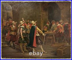 Original Antique Oil Canvas Painting, Scene With Musketeers, 19th Century Original Antique Oil Canvas Painting, Scene With Musketeers, 19th Century