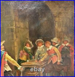 Original Antique Oil Canvas Painting, Scene With Musketeers, 19th Century Original Antique Oil Canvas Painting, Scene With Musketeers, 19th Century