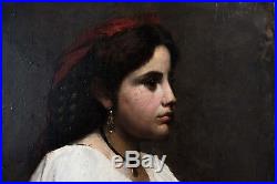 Original Painting 19 century Profil of a Young Girl Oil on Canvas