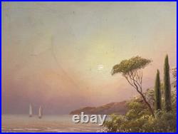 Original Vintage Marine Landscape Oil Painting on Canvas, Signed