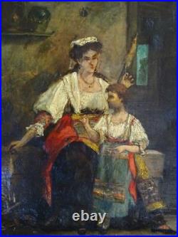 PEINTURE ROMANTIQUE XIXe-PORTRAIT D'UNE COUTURIÈRE ITALIENNE-LE BEL ESPRIT COROT