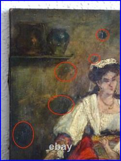 PEINTURE ROMANTIQUE XIXe-PORTRAIT D'UNE COUTURIÈRE ITALIENNE-LE BEL ESPRIT COROT