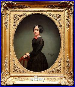 Pierre Bonirotte(1811-189)portrait D'une Jeune Femme A La Chaise Hst Beau Cadre