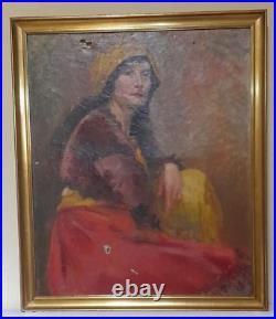 PORTRAIT D'UNE GITANE DEBUT XX ème A RESTAURER HUILE SUR TOILE