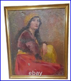 PORTRAIT D'UNE GITANE DEBUT XX ème A RESTAURER HUILE SUR TOILE