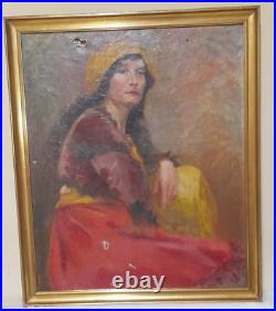 PORTRAIT D'UNE GITANE DEBUT XX ème A RESTAURER HUILE SUR TOILE