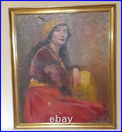 PORTRAIT D'UNE GITANE DEBUT XX ème A RESTAURER HUILE SUR TOILE