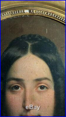 PORTRAIT FEMME HUILE SUR TOILE maroufléee panneau STYLE CHARPENTIER vers 1860