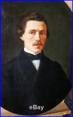 PORTRAIT de jeune homme époque Napoléon III 19ème siècle huile sur toile