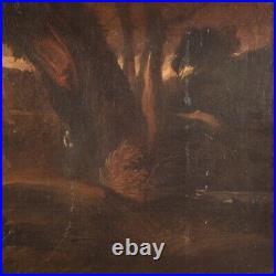Paire tableaux anciens deux peintures huile toile paysages animaux 17ème siècle