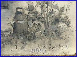 Pascal BLANCHARD (1807-1900) Rare Huile sur toile / grisaille romantique Amour