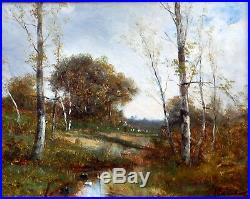 Paul ARMANDI XIXe, paysage, Barbizon, bergère, moutons, ruisseau, arbre, tableau