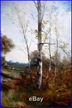 Paul ARMANDI XIXe, paysage, Barbizon, bergère, moutons, ruisseau, arbre, tableau