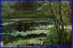 Paul BIVA (1851-1900). Etang aux nénuphars 2, pêche, impressionnisme, nymphea