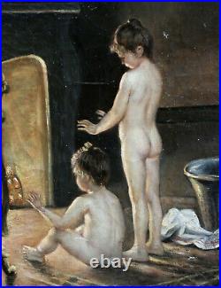 Paul Peel 1860-1892. Magnifique Toile Attribuée. Deux Enfants Après Le Bain