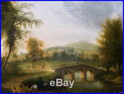 Paysage Pont Animé avec personnages / Huile sur toile/fin XVIII siècle / France