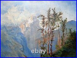 Paysage animé de montagne signé MARY (XIXe/XXe) Alpes Suisse tableau