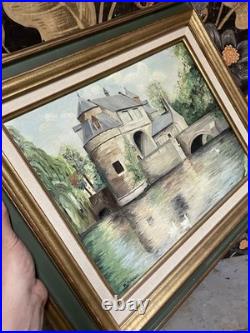 Peinture Ancienne Château Huile sur Toile Signée