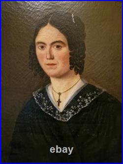 Peinture Ancienne Encadrée Huile Sur Toile Portrait De Femme XIX Ème